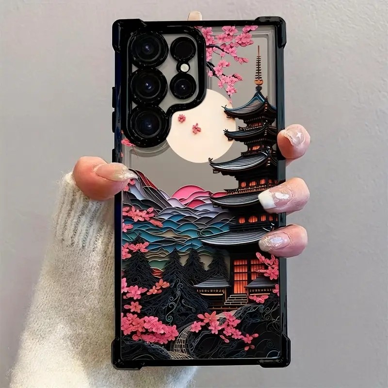 Flor De Cerejeira Cidade Antiga Caso De Telefone Para Samsung Galaxy S25 S24 Ultra S23 S22 Plus S21FE A56 A55 A54 A53 A5