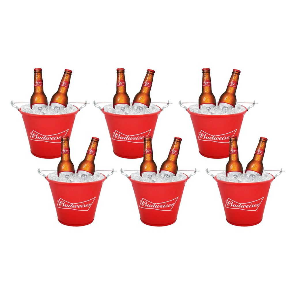 Kit 6 Balde De Gelo Decorativo Budweiser C/ Alça Ideal Para Bar Restaurante Cerveja