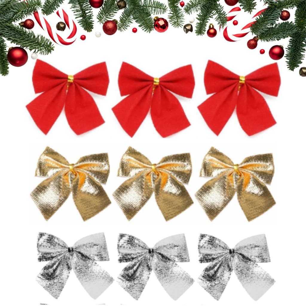 Kit 12/24/36 Laços De Natal Lacinho Enfeite para Árvore Natal Vermelho Dourado Prata