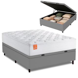 Cama Box Baú Colchão Casal Molas Ensacadas Real 138x188x68cm Branco / Cinza Inducol - Suporta até 130kg por Pessoa em Oferta na Shopee