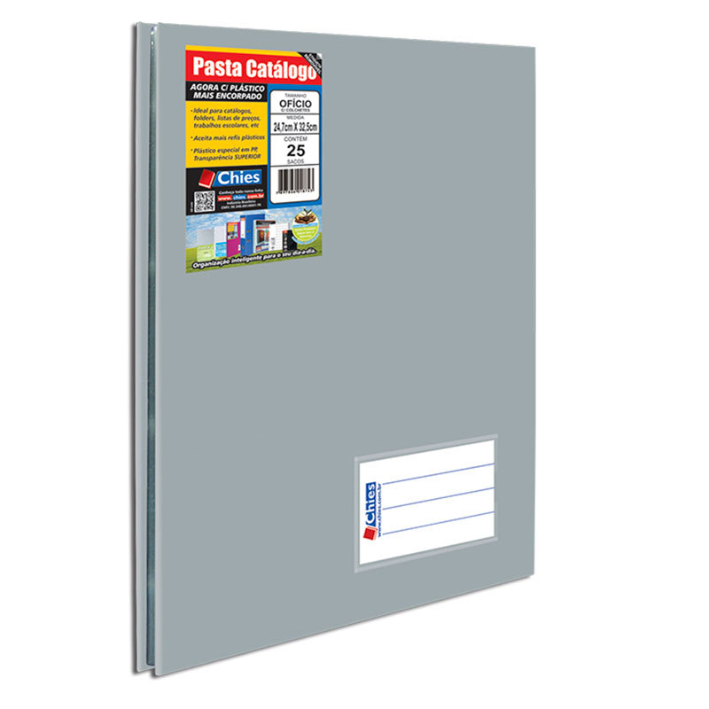 Pasta catálogo ofício 163 Prata com 25 plásticos Hemon