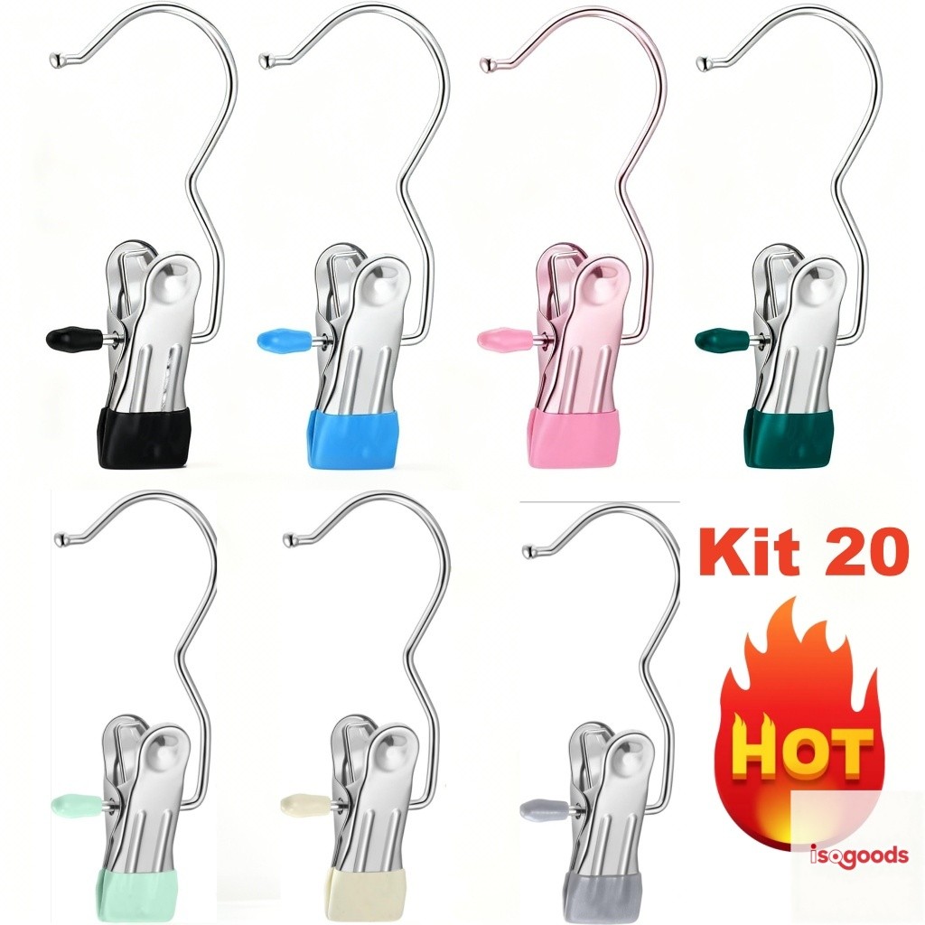 Kit 20/10 Cabide Metal Com Prendedor Clip Para Pendurar Calça Armário Presilha Roupas Gancho Giratório good