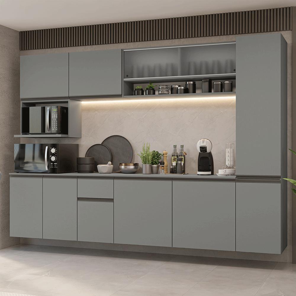 Armário De Cozinha Completa 280 Cm Suspensa Cinza Nice Madesa 04 em Oferta na Shopee