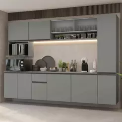 Armário De Cozinha Completa 280 Cm Suspensa Cinza Nice Madesa 04