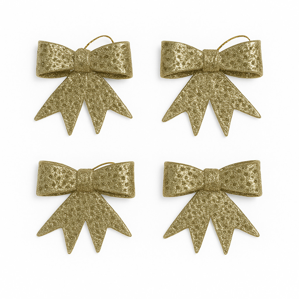 Enfeite Natal Lacinho Vazado Champagne 4 UN Wincy NTA14007