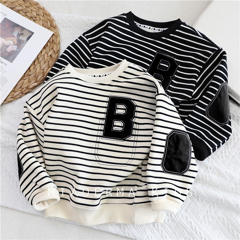 Crianças listrado moletom primavera meninos meninas versão coreana Casual topos médio grande crianças pulôver camisa de 