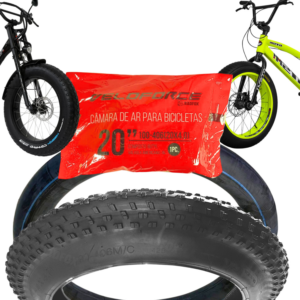 KIT PNEU + CÂMARA 20 4.0 FAT BIKE SCOOTER E MOBILETE CALOI BIG FATTY