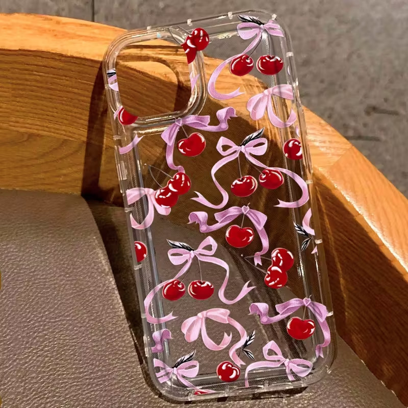 Capinha Capa Material transparente TPU Laço de Cereja Samsung A04 A05 A15 A23 A32 A34 A35 A50 A52 A55 A72