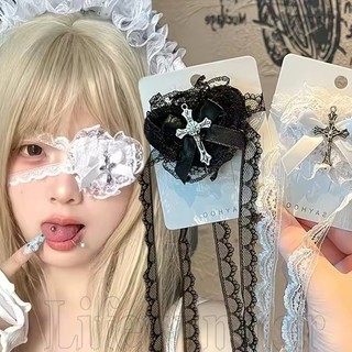 Máscara De Olhos De Renda Y2K Lolita | Acessórios Góticos Punk 3 Em 1 Para/Pernas/Cabelo , Decoração De Pescoço Cruzado 
