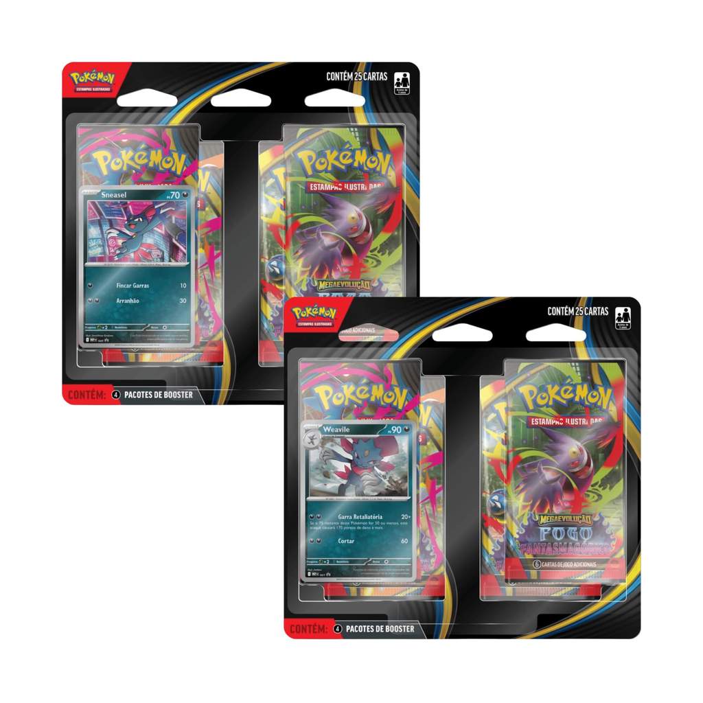 Pokemon 2x Blister Quadruplo Fogo Fantasmagórico Sneasel e Weavile Copag - 35678 em Oferta na Shopee