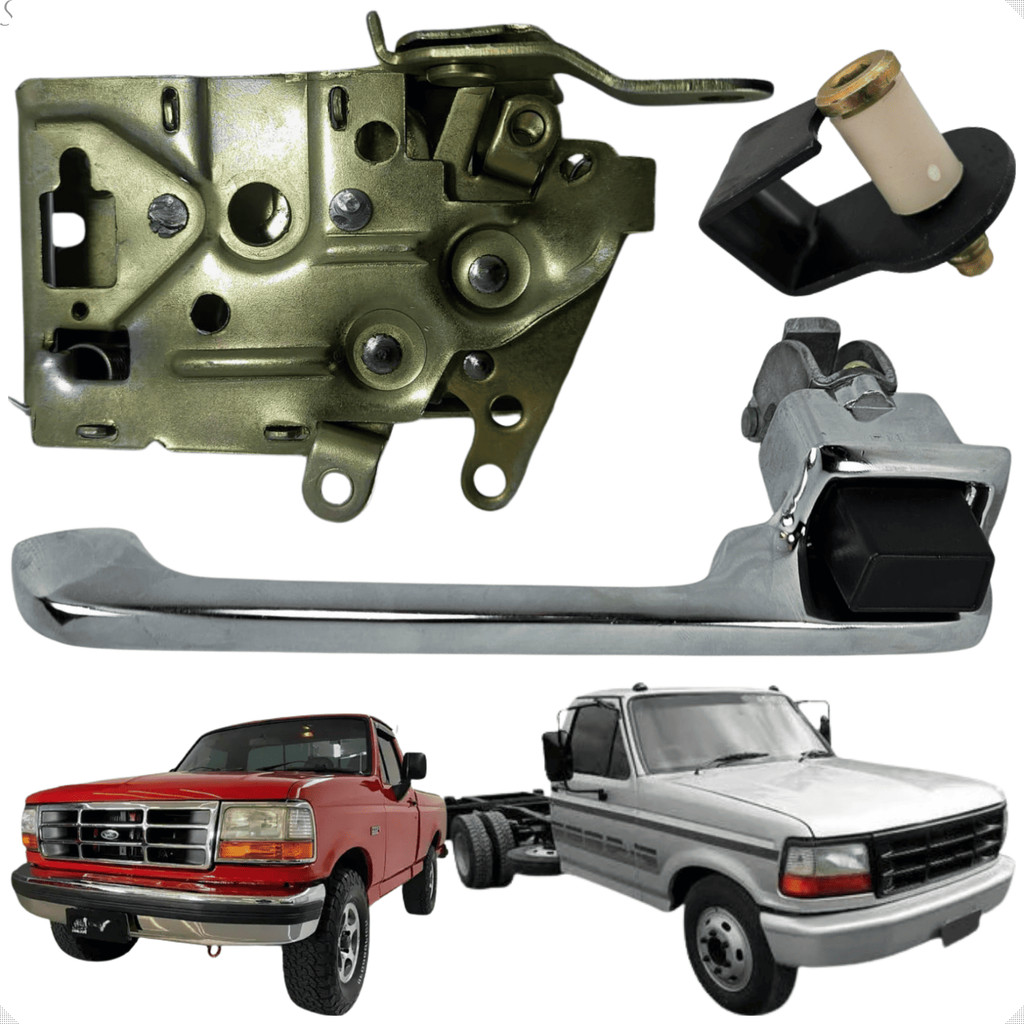 Kit Fechadura Batente Maçaneta Cromada Porta Direita Ford F1000 F4000 F12000 F14000 1993 A 1998
