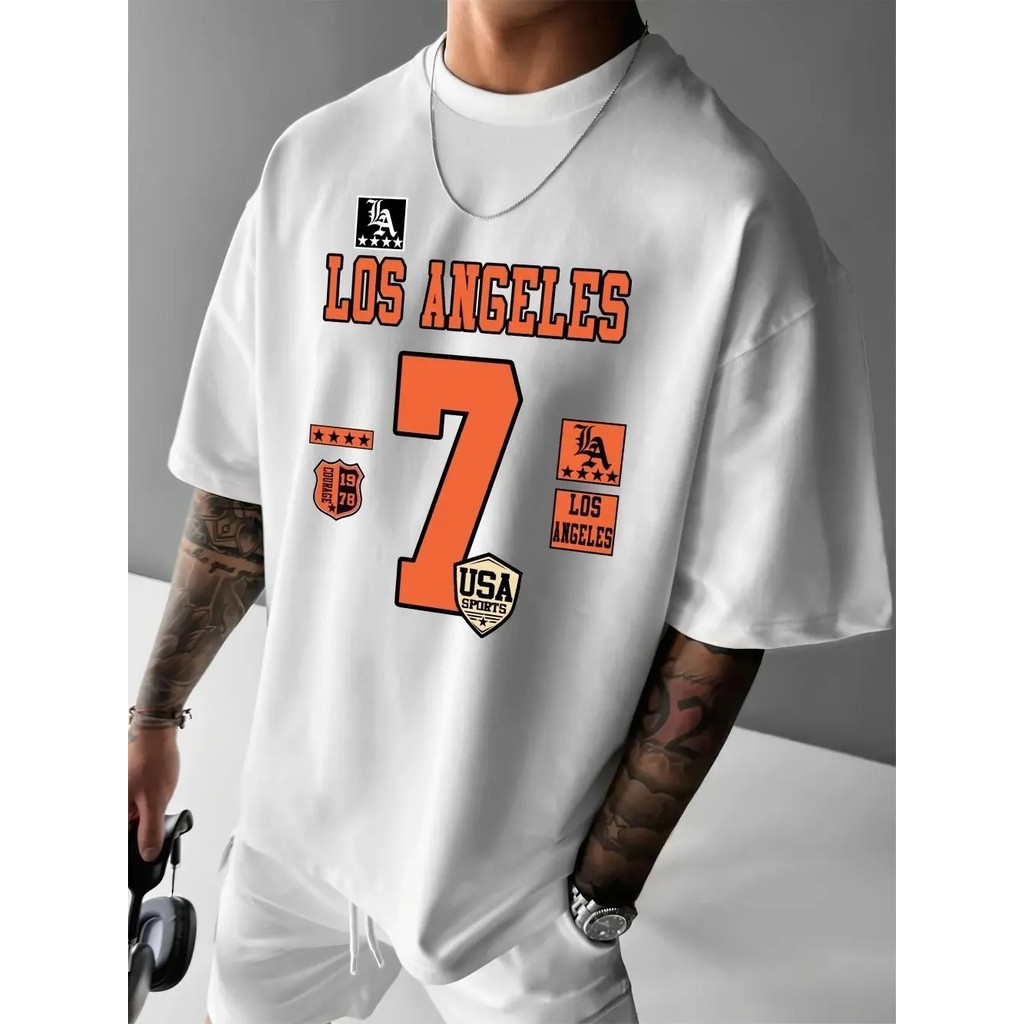 Camiseta Masculina Los Angeles 7 Estampada Lançamento Camiseta 100% Algodão Camisetão Camisa Oversized Plus - Camisarte