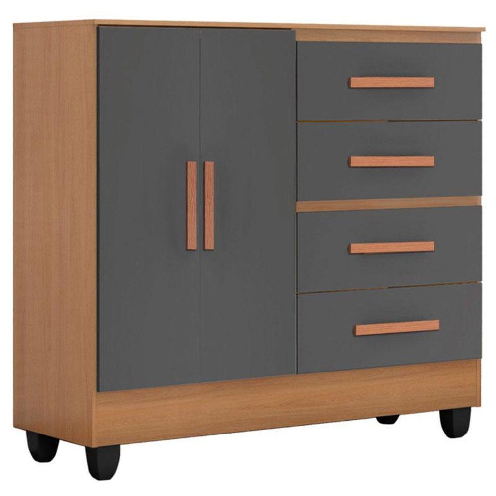Cômoda Lite 4 Gavetas 2 Portas Nature Cinza - Móveis Leão em Oferta na Shopee