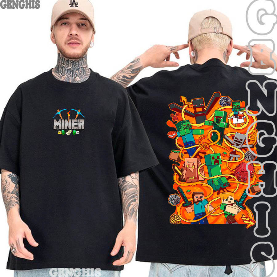 Camisa Minecraft jogo Sobrevivência Lava Minério Aventura  Camiseta Infantil Adulto Camisa Algodão