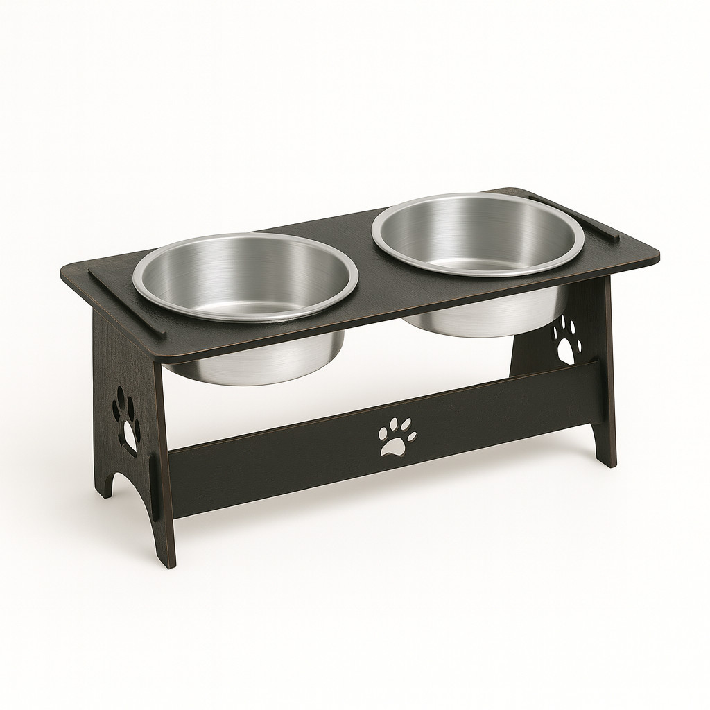 Comedouro Elevado em MDF para Cachorro e Gato  Design com Patinhas