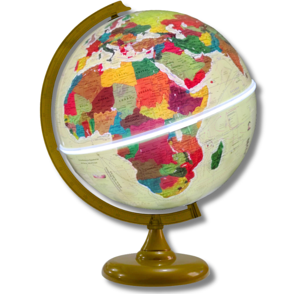 Globo Terrestre Histórico Fisico Político Ouro Velho c/ Luz Led - 30cm Diâmetro e 43cm Altura em Oferta na Shopee