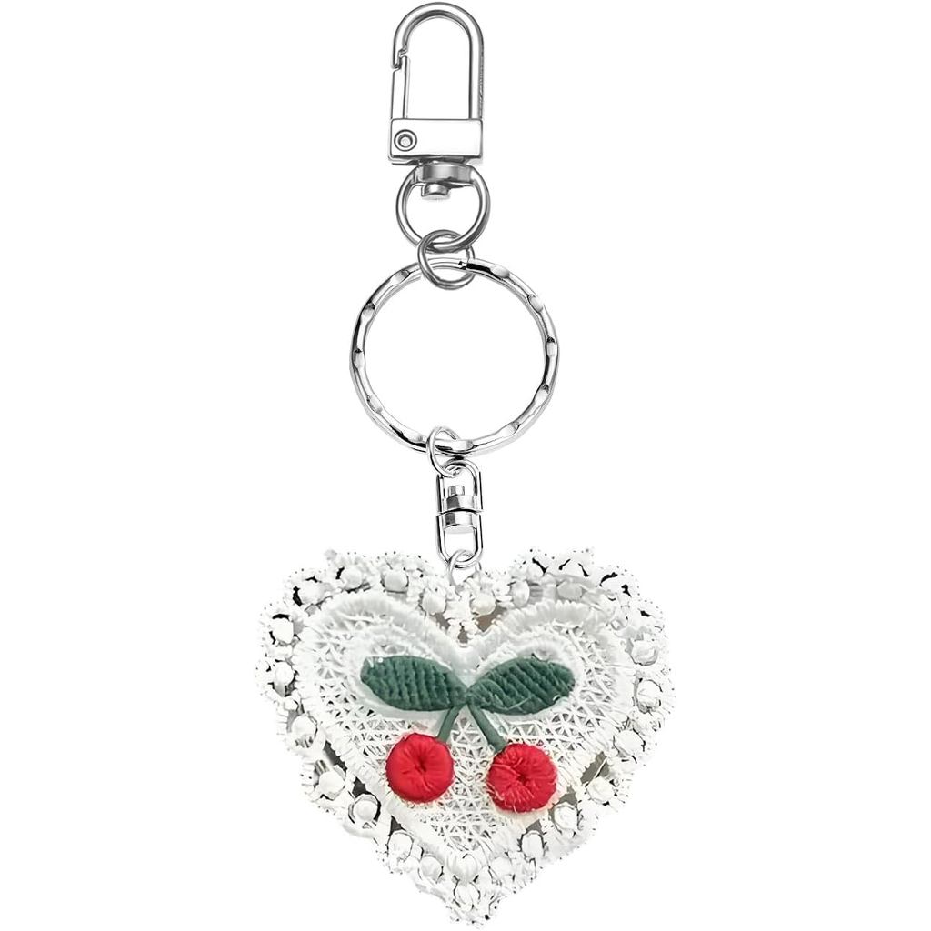 Kawaii Saco Encantos Bolsa Para Bolsas Bonito Coração Espelho Chaveiro Mulheres Cereja Bordado Accessorise Presente