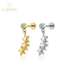 Piercing Orelha Mini Barbell Aço Cirúrgico Com Pingente 3 Estrelas - Labret Boca Tragus Conch Helix Cartilagem