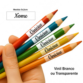 150 Etiquetas Escolares Personalizadas para Lápis e Cadernos - Branco ou Transparente em Oferta na Shopee