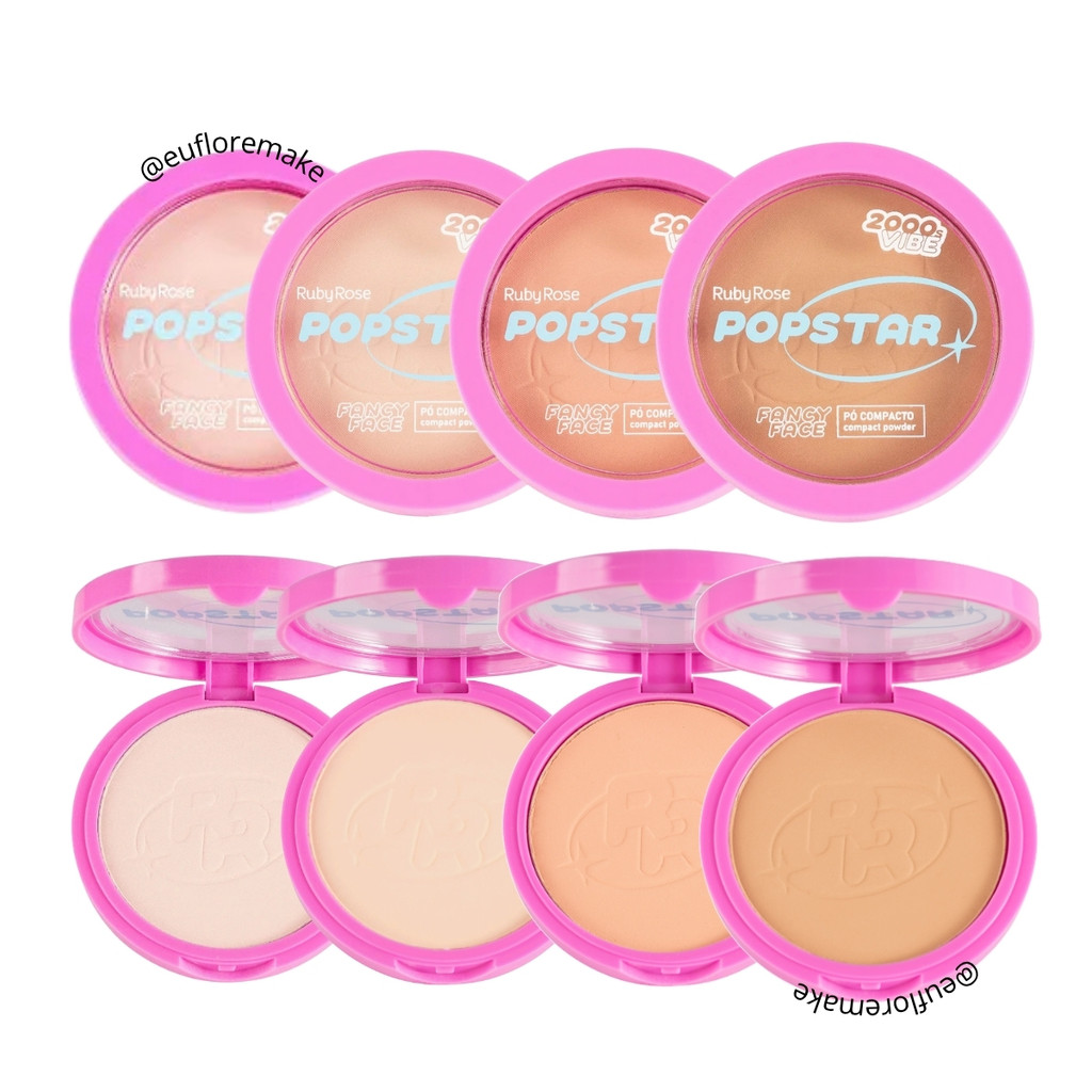 Pó Compacto Fancy Face Ruby Rose Popstar Cobertura de Base Efeito Aveludado
