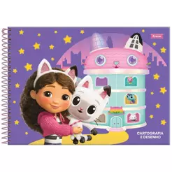 Caderno Cartografia e Desenho Grande 20x27,5cm Espiral 80 Folhas A Casa Mágica da Gabby B Foroni