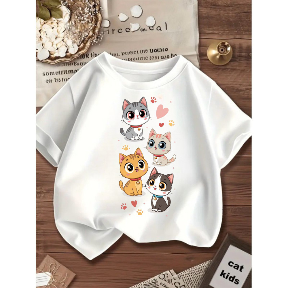 Blusinha Camiseta Menina Infantil Juvenil 100% algodão 4 Gatinhos Coração