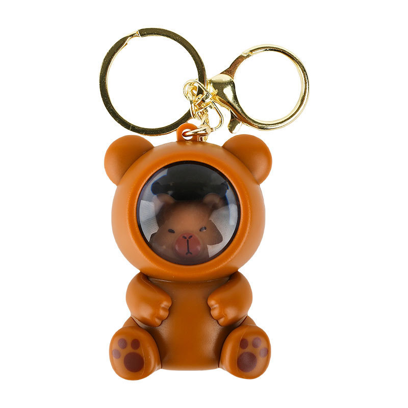 Bonito Capivara Urso Estrela Luz Projetor Chaveiro Dos Desenhos Animados Boneca De Pelúcia Casal Mochila Pingente Pequen