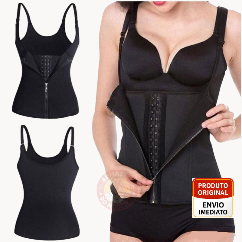 Cinta Modeladora Feminina com Zíper - Cintura Dupla de Compressão Ajustável para Redução Abdominal e Suporte com Alça em Oferta na Shopee