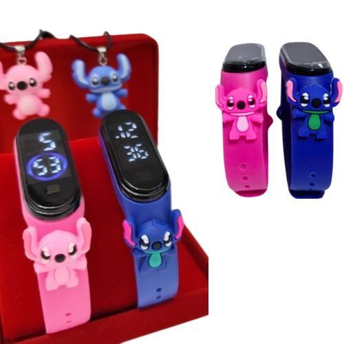 Kit Relógio Infantil Digital Led Prova água 3D Disney Lilo e Stitch Rosa azul Barato em Oferta na Shopee