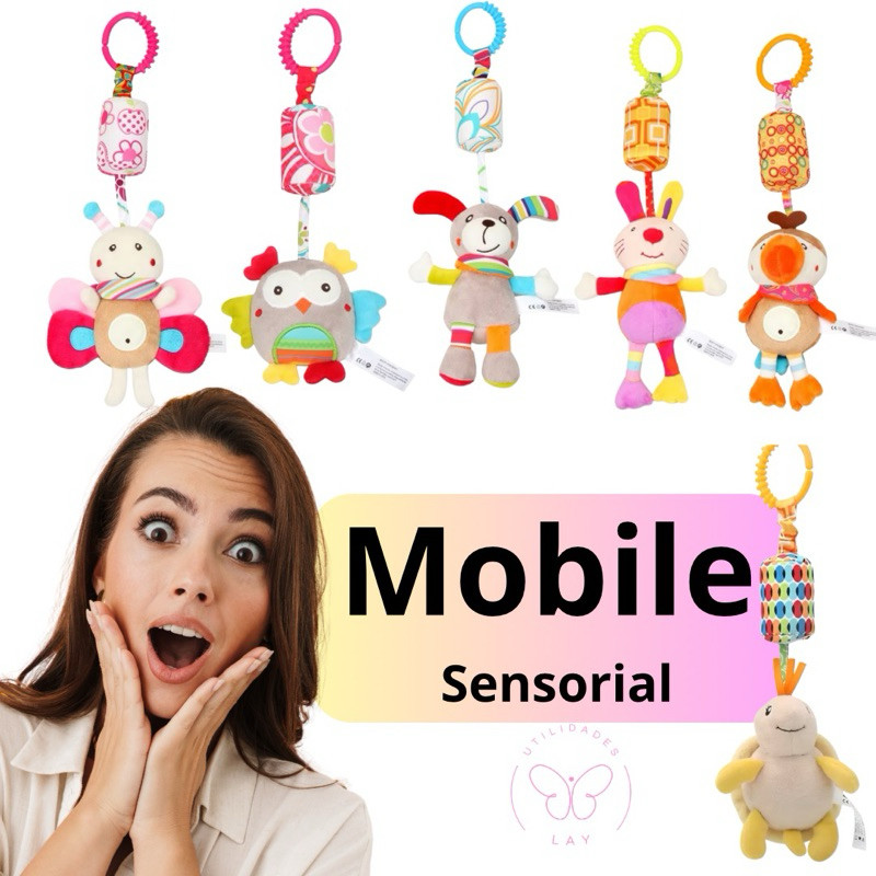 Móbile Para Carrinho Bebê Mordedor Sensorial Pelúcia Brinquedo Chocalho Infantil Pendurar Presente