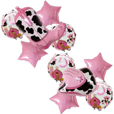 Kit 5 Balão Metalizado Bota Chapéu Country Boiadeira Vaqueira Fazendinha Cowboy Festa Aniversário