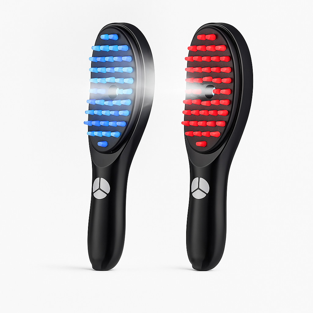 Escova Massageadora Capilar 4 em 1 laser LED vermelha tratamento antiqueda fotobiomodulação beleza