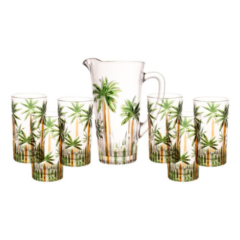 Conjunto Jarra + 6 Copos Cristal Wolff Palm Tree Coqueiros Vidro Premium Para Drinks Envio Imediato