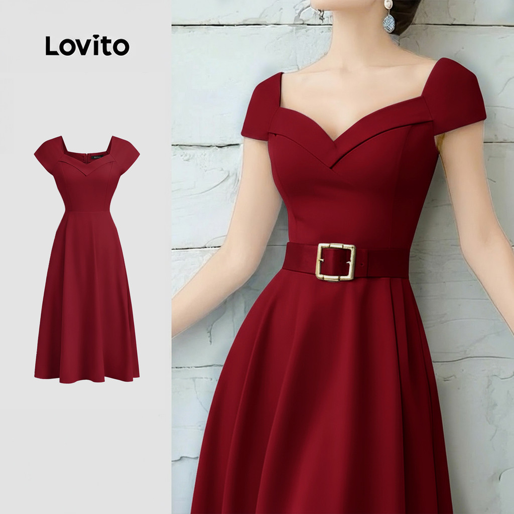 Lovito Vestido Elegante Bordado Primavera/verão Azul para Mulheres L157ED1054