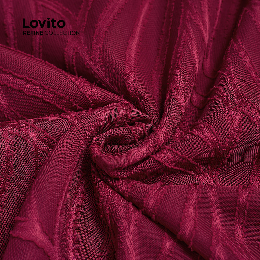 Detalhes do (Lovito Refine)Vestido Elegante Festa Evangélica Natal Vermelho Zíper Duplo Para Primavera/verão Cor Vinho LR23E063