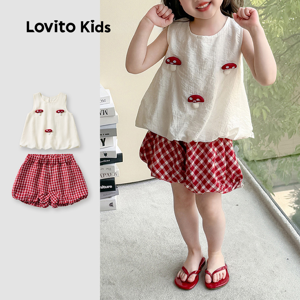 Lovito Conjunto Infantil De Shorts Fofos Com Toque Macio Na Cor Vermelha Perfeito Para a Primavera/verão L153LD209