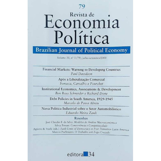 Livro Revista de Economia Política Brazilian Journal Of Political Economy Volume 20 Nº 3 (79) de Luiz Car... 7698677