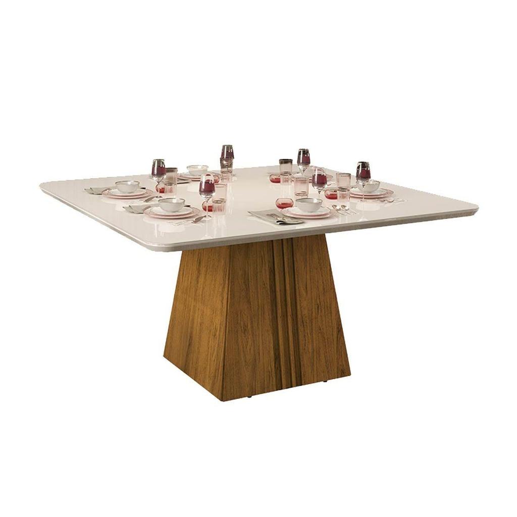 Mesa de Sala Jantar Itália c/Tampo Madeirado Vidro Curvo 136x136cm Freijó/Off White - DJ Móveis em Oferta na Shopee