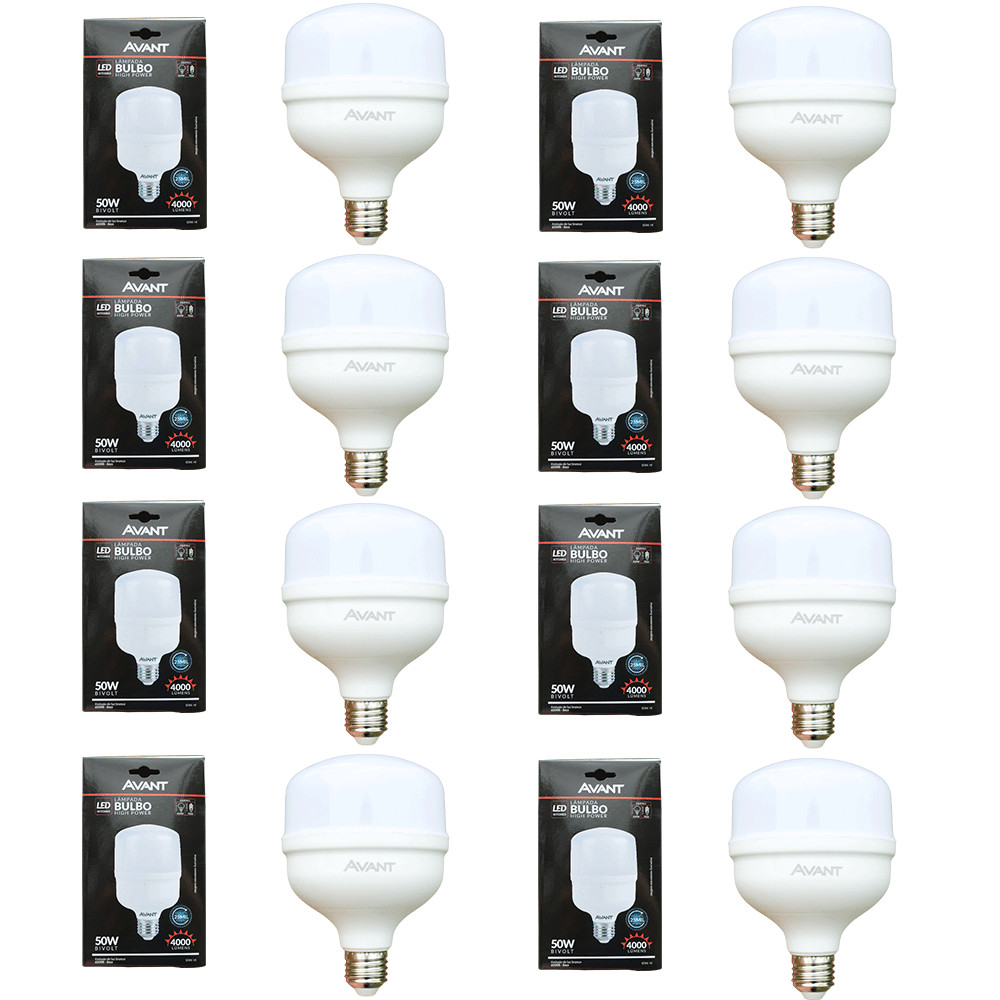 Kit 8 Lâmpadas LED Avant 50W High Power 4000lm Luz Branca 6500K Bivolt Base E27 Alta Iluminação em Oferta na Shopee