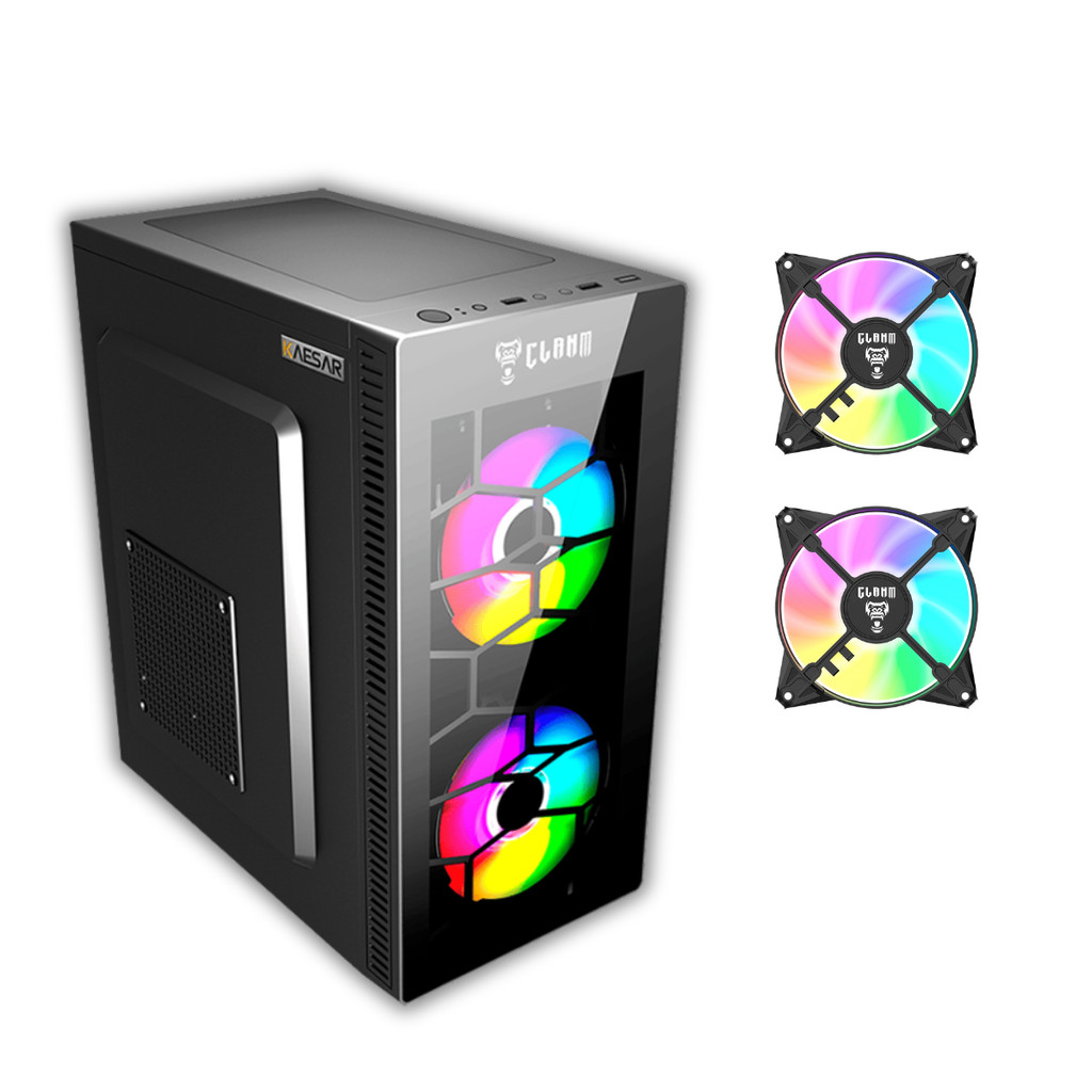 Gabinete Gamer Kaesar com Vidro Frontal Mid Tower Clanm Com 2 Fans ARGB