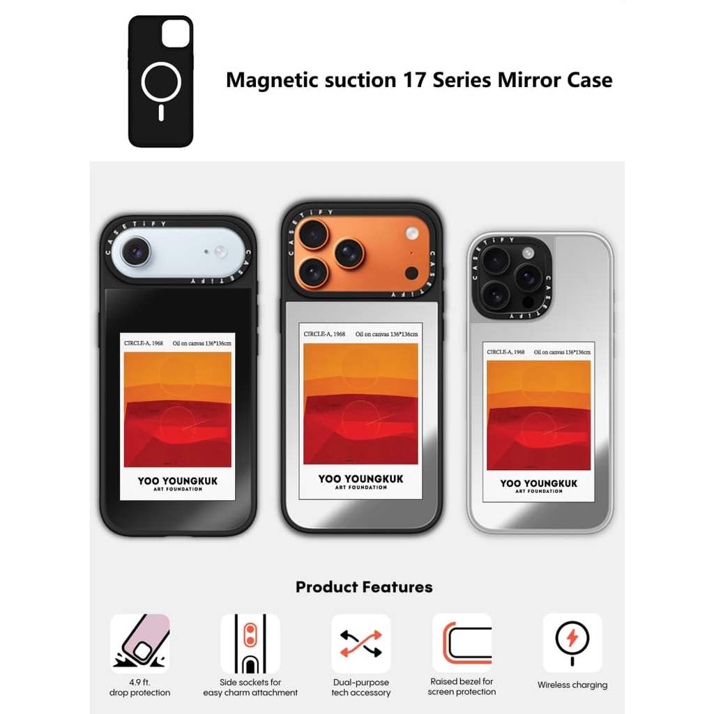 CASECASE X Yoo Youngkuk Circle-A 1968 Capa Preta E Espelhada Prateada Com Sucção Magnética Para IPhone 17 Air 16 15 14 1