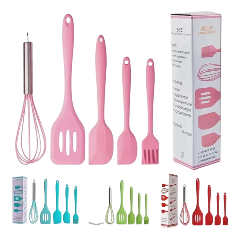Kit 5 Pecas Utensilios de Silicone Confeitaria Espatula Pincel de Azeite Batedeira Colher de Cozinhar em Oferta na Shopee