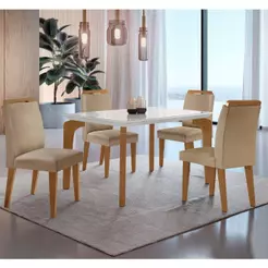 Conjunto Mesa Liz 120cm Com Vidro 4 Cadeiras Athenas Moderna Turim Off White Imbuia
