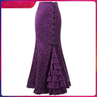 Saia europeia e americana de estilo gótico feminino saia preta preta escura saia longa jacquard subcultural saia de rabo