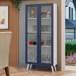 Cristaleira 70 Cm 2 Portas De Vidro Com Pés Cônicos Branco-azul-branco Vik Madesa