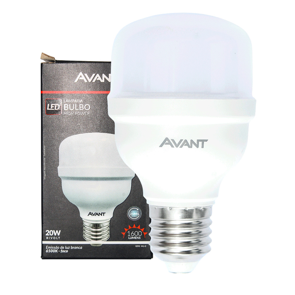 Lâmpada Bulbo Led 20W Luz Branco Frio 65000K Bivolt 127v 220v Soquete E27 Avant em Oferta na Shopee