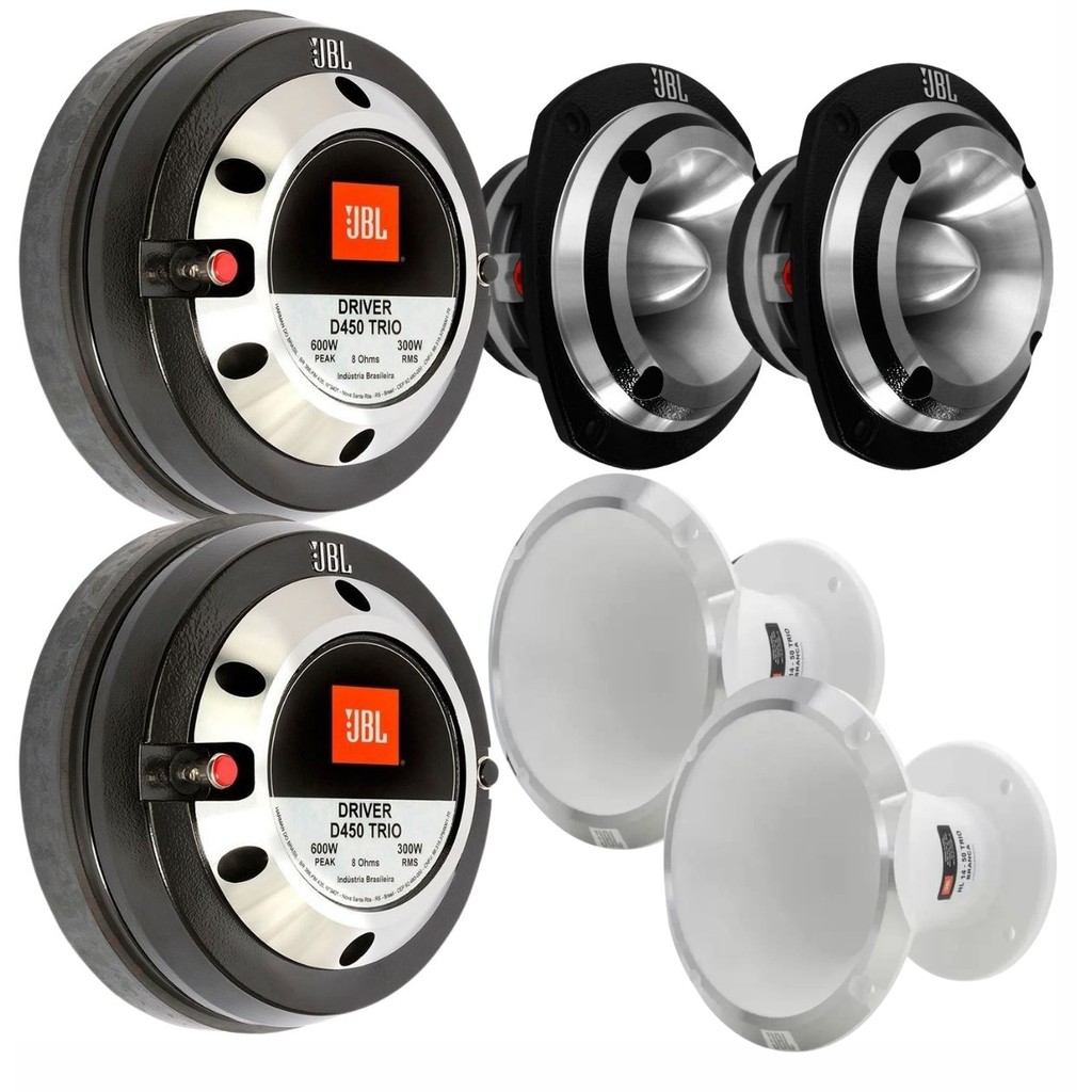 Kit 2 Driver JBL D450 Trio 300W + 2 Tweeter JBL ST450 300W + 2 Cornetas JBL HL14-50 Trio Branca