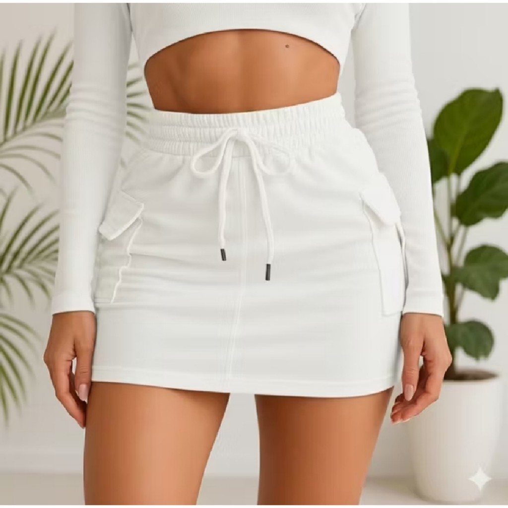 Saia Feminina Moletom Cargo Leve, Macia e Super Confortável Cintura Alta Casual em Oferta na Shopee