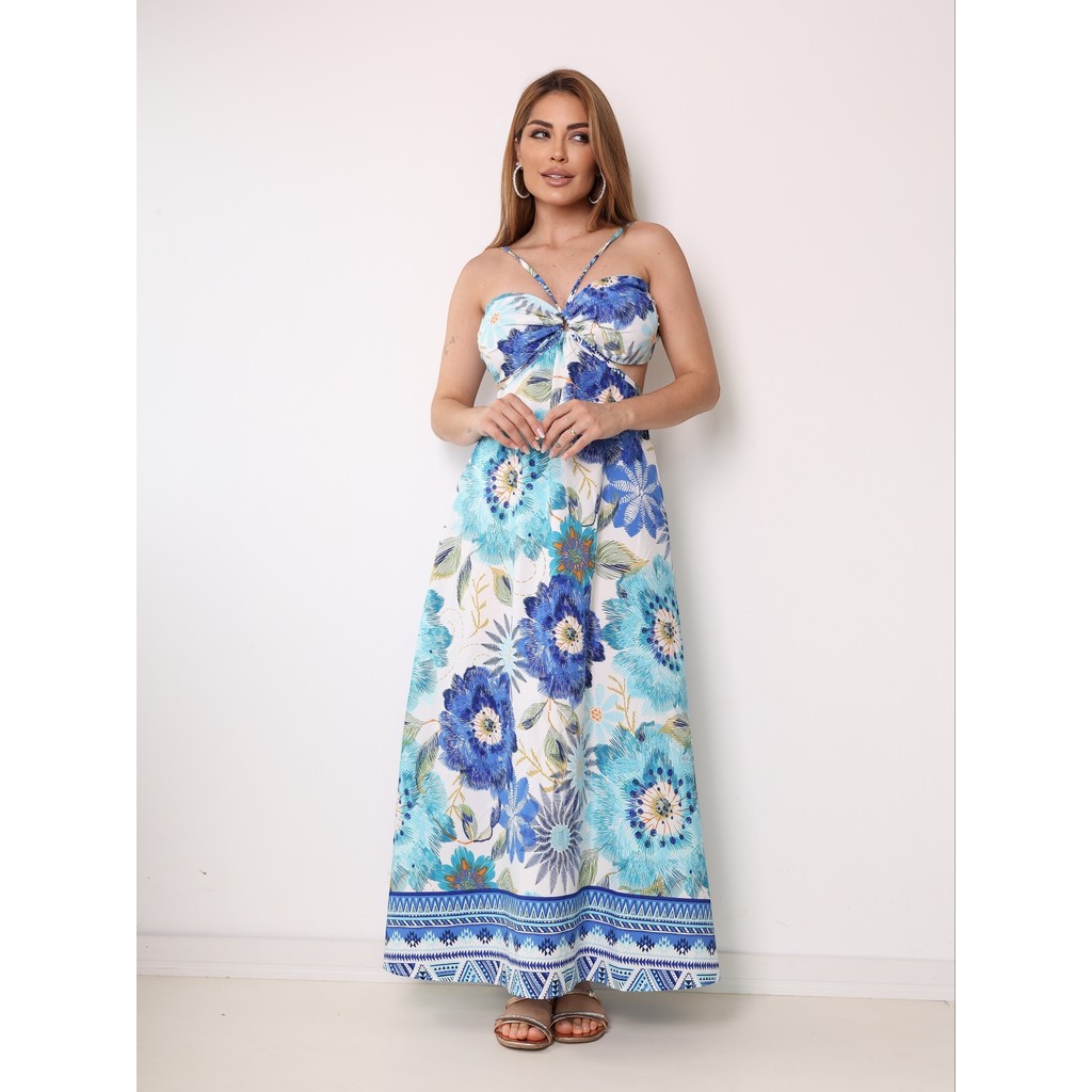 VESTIDO FEMININA LONGA SEM MANGA CINTURA ALTA em Oferta na Shopee