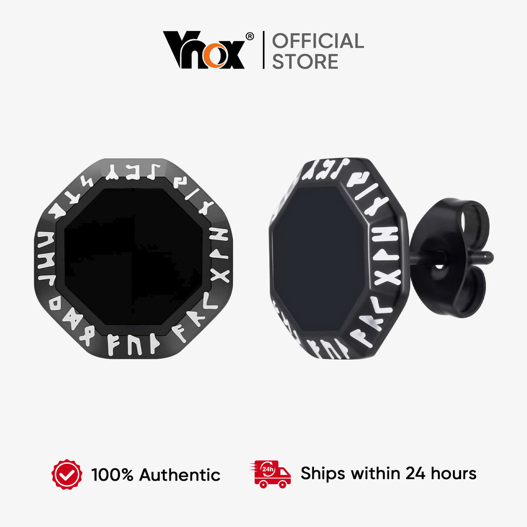 Brincos Geométricos Estilo Vnox Viking , Pinos Octogonais Polidos Com Acabamento Antigo Preto , Masculinos De Aço Inoxid